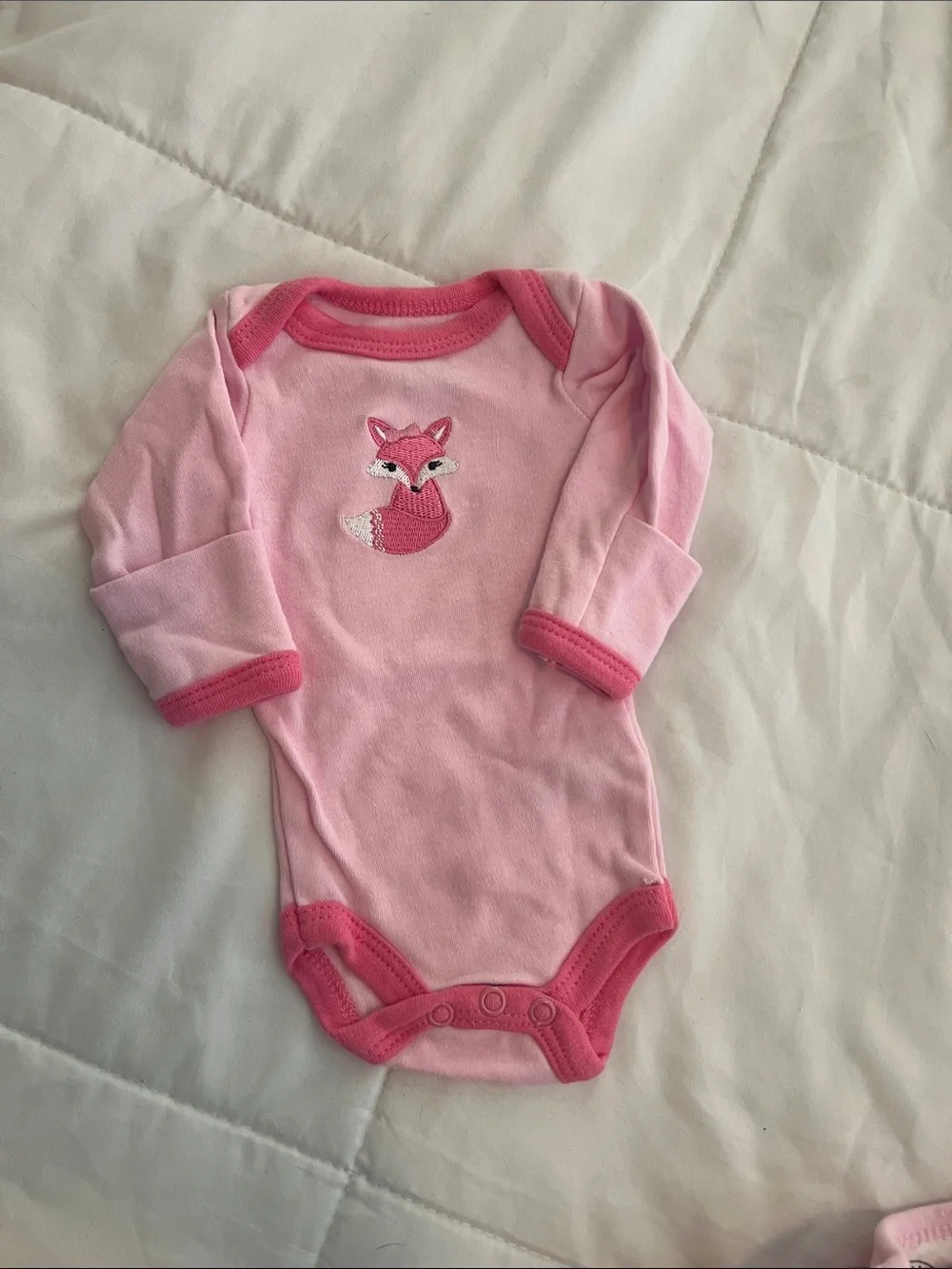 Luvable Friends 3-Pack Pink Long-Sleeve Bodysuits with Fox, Chevron & Clover